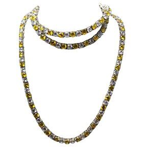 Vintage Art Deco Sterling Silver Bezel Set Yellow & Clear Quartz Necklace
